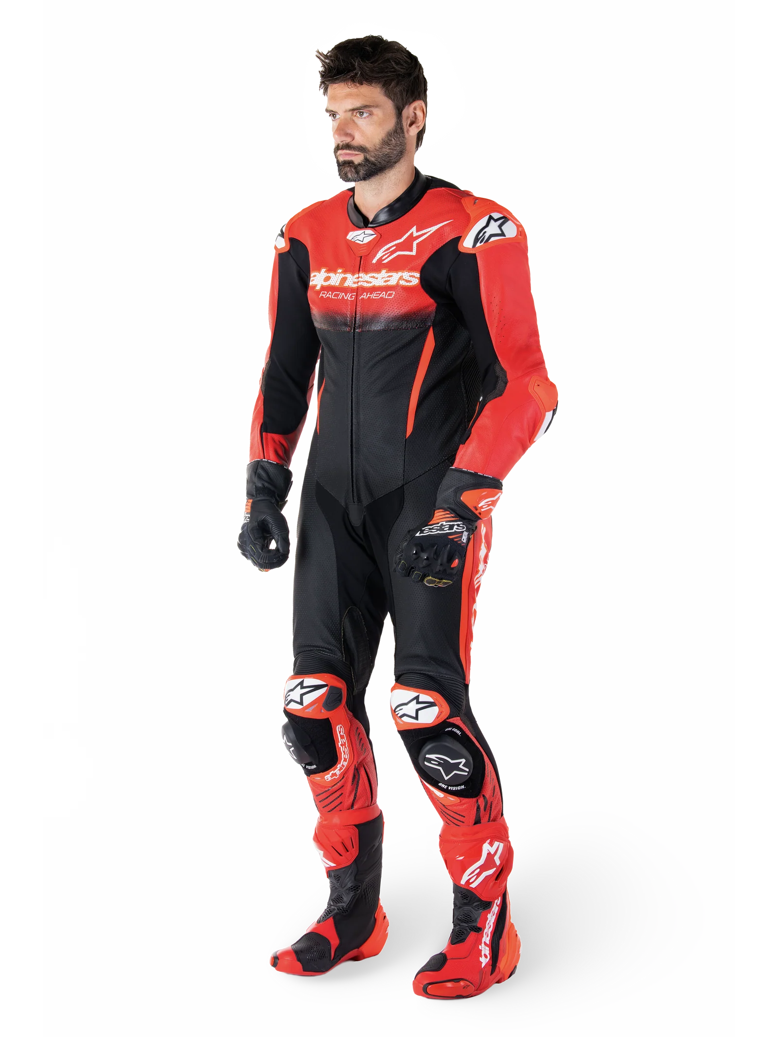 Combinaison en cuir GP-R7 une pièce - Noir/Rouge moyen