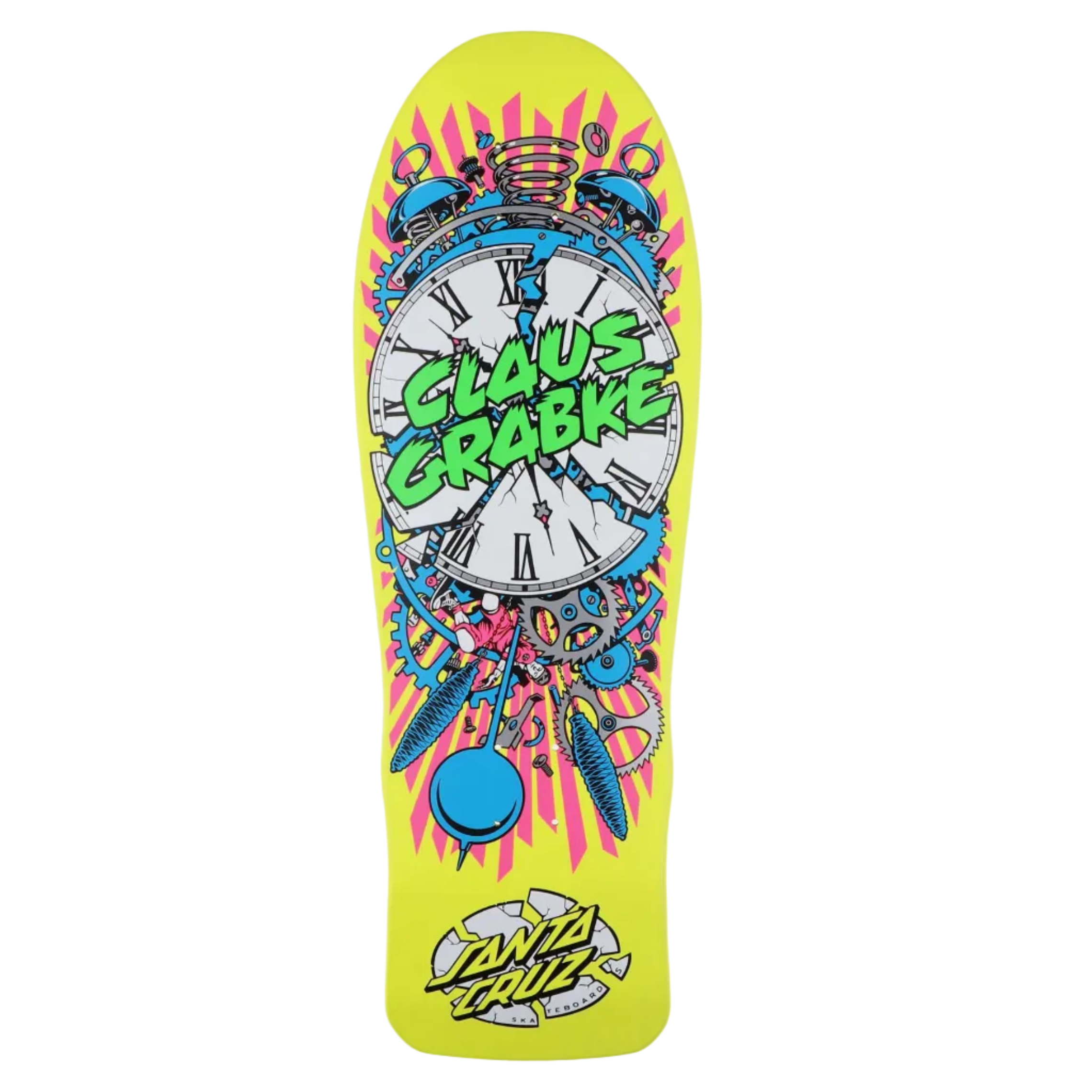 Santa Cruz Claus Grabke Exploding Clock Reissue Deck 25,5 cm x 75,8 cm - Jaune fluo