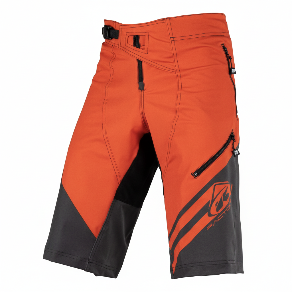 Scherpe oranje BMX shorts op witte achtergrond