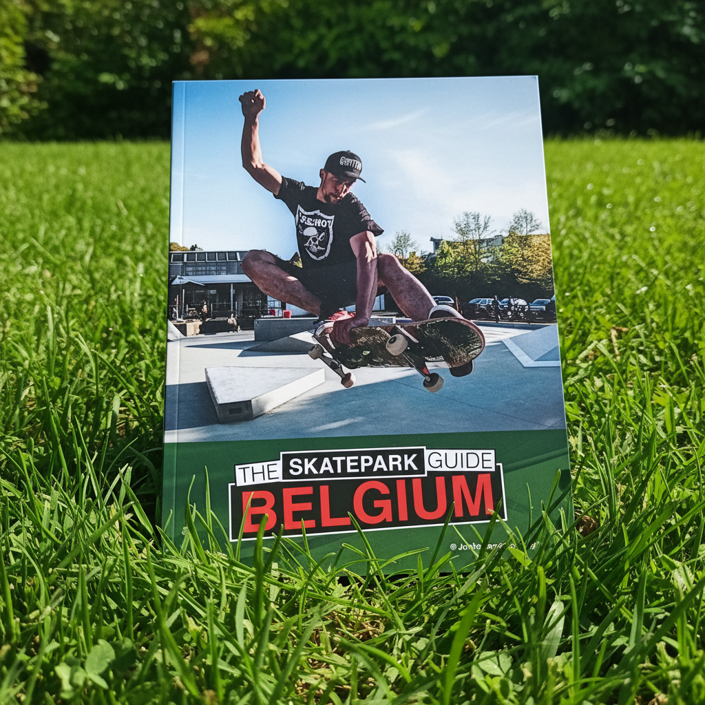 Skatepark Guide Belgium boek op gras