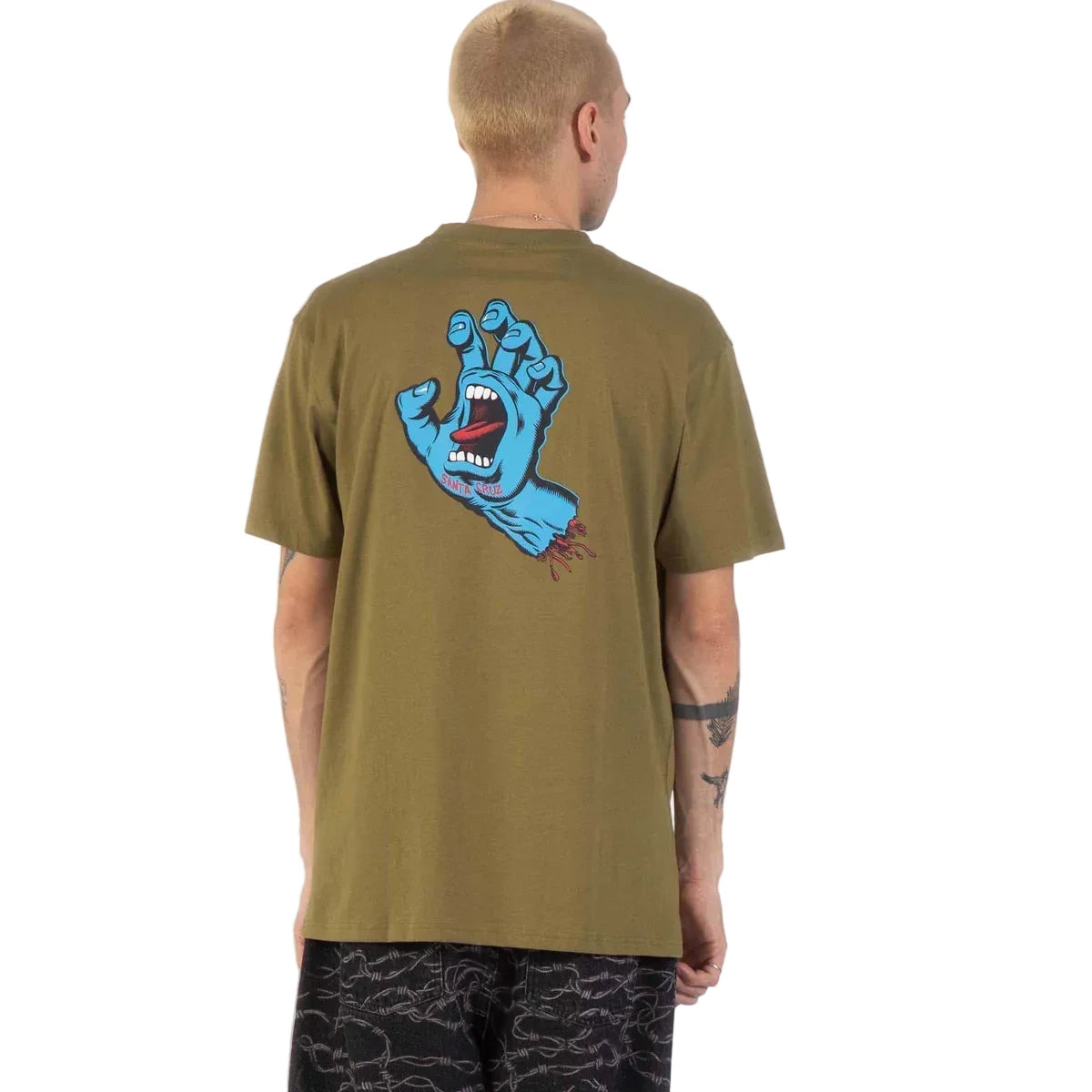 Santa Cruz Screaming Hand Chest Tee - Deep Olive
