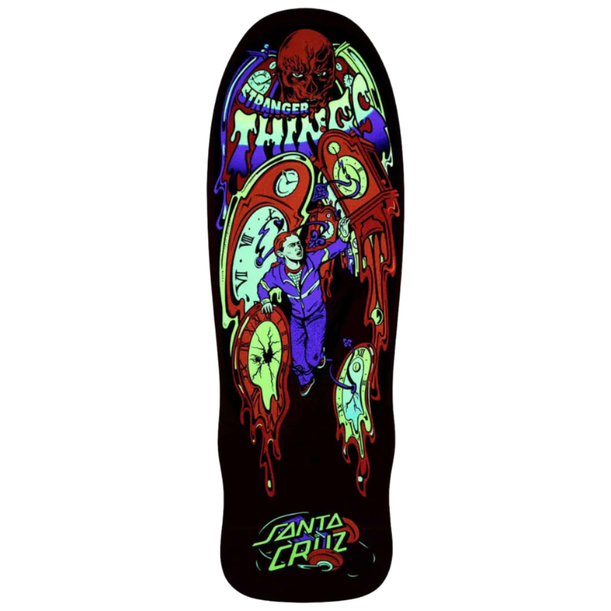 Santa Cruz X Stranger Things Melting Clock Skateboard Deck 9.7in x 29.4in