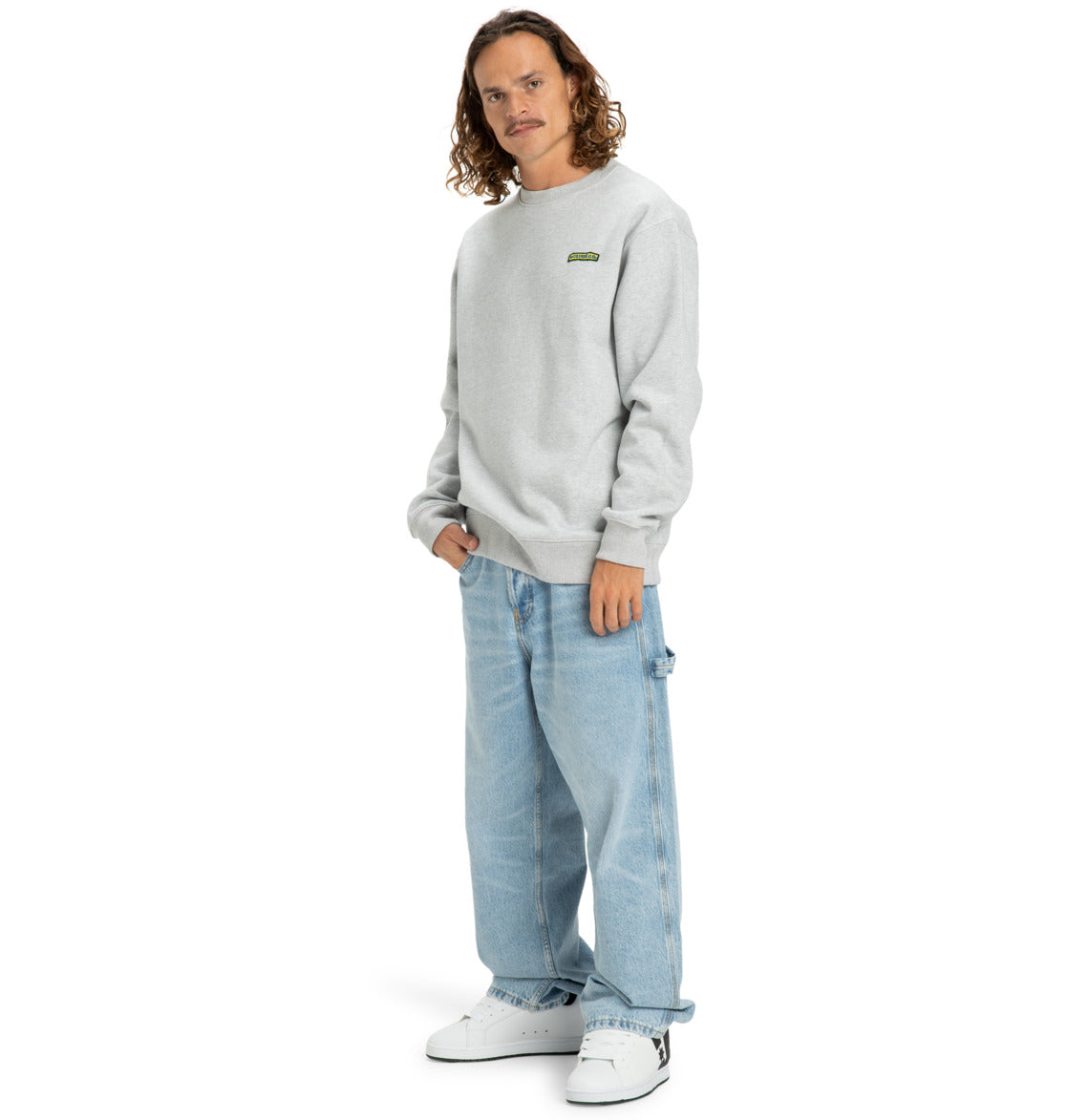 DC Patch It Crew Sweater - Light Heather Grey