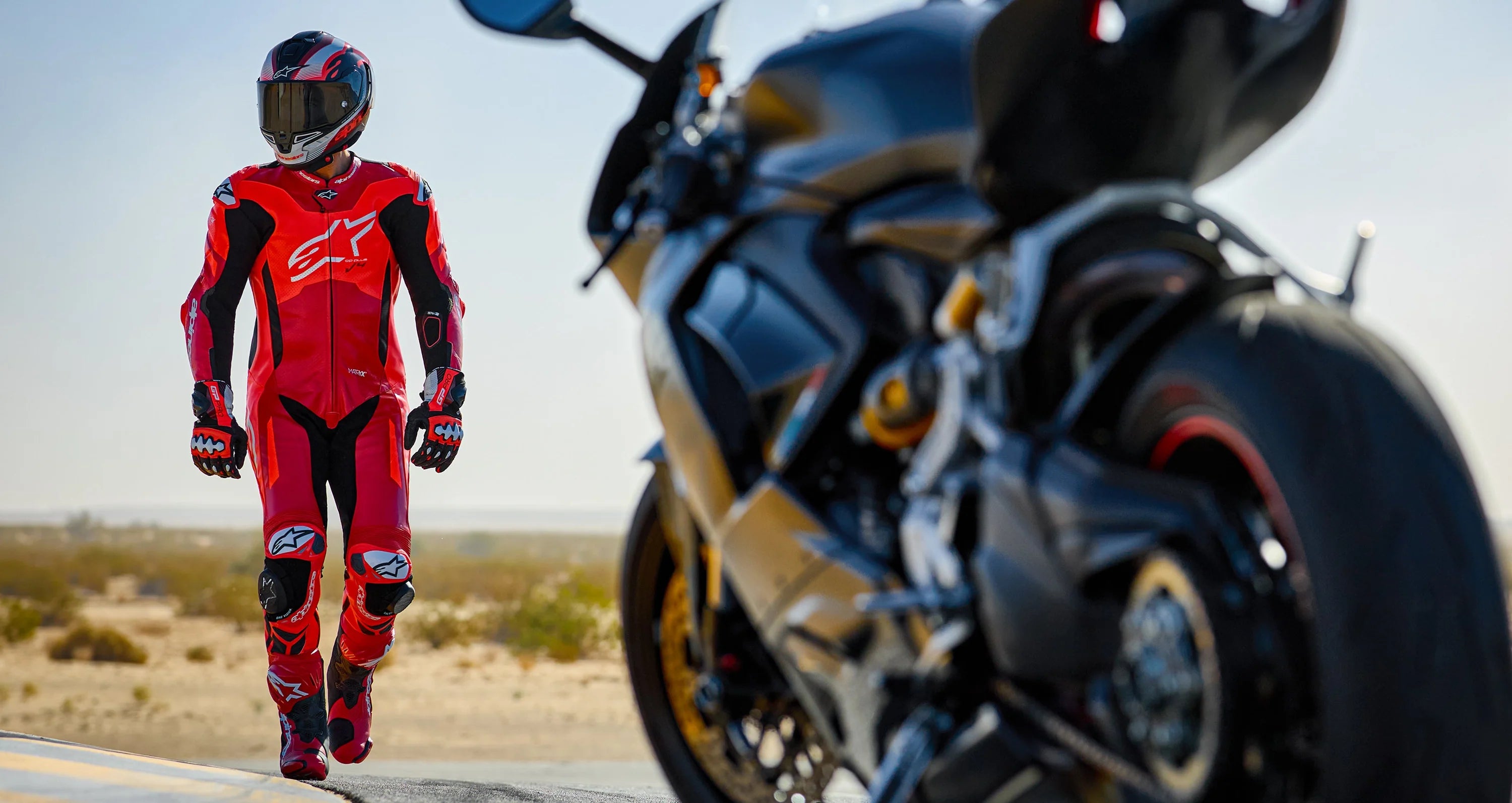 GP Plus V4 Sprint One Piece leren pak - Rood fluorescerend/Middenrood/Wit 