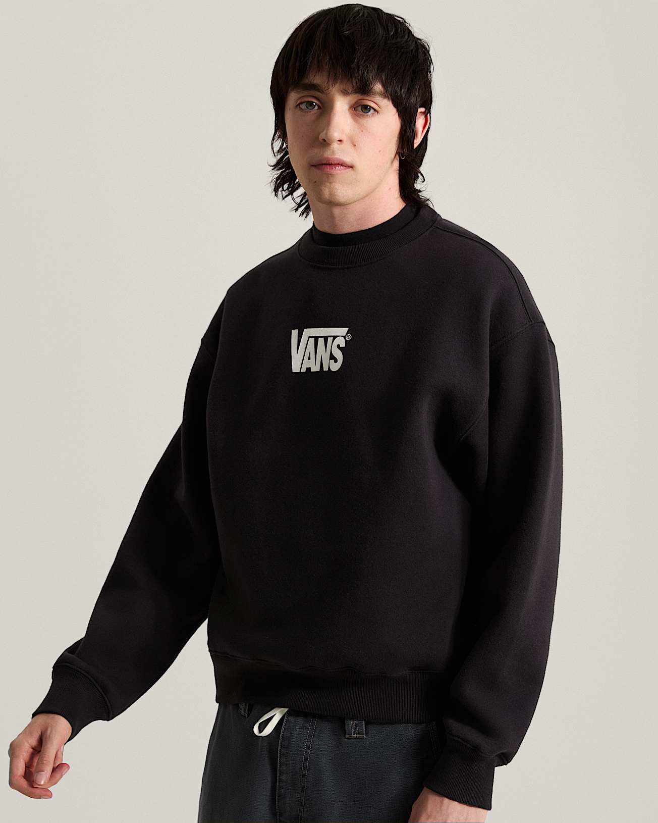 Vans Youth Stretch Logo Crew Sweatshirt - Black